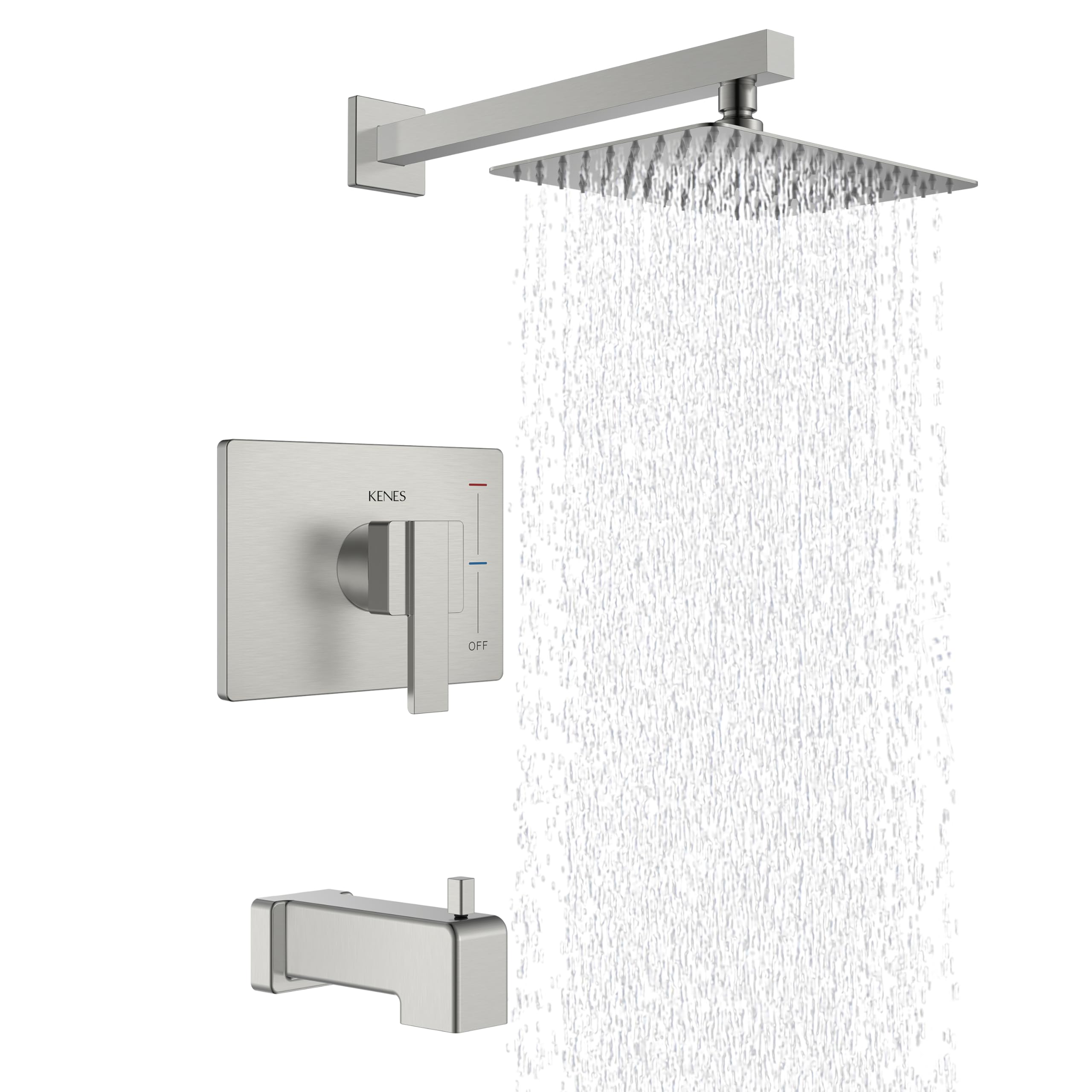 KENES Brushed Nickel Tub Shower Faucet Set Complete, Tub and